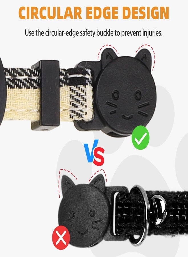 KOOLTAIL Cat Collar Breakaway with Bowtie and Bells, 2 Pack Cute Kitten Collars for Boys & Girls, Classic Plaid Design with Safety Buckle Adjustable for Small Large Cats Puppy,Black & Beige - Image 4